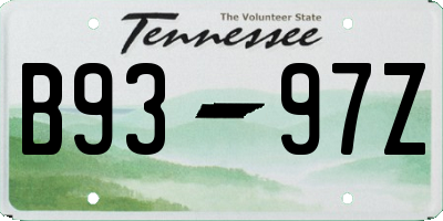 TN license plate B9397Z