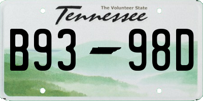 TN license plate B9398D
