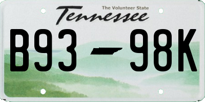 TN license plate B9398K