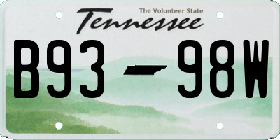 TN license plate B9398W