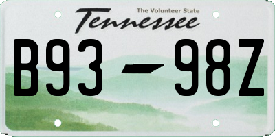 TN license plate B9398Z