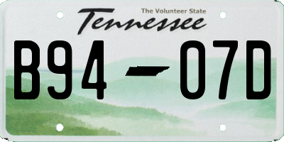 TN license plate B9407D