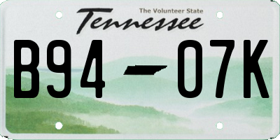 TN license plate B9407K