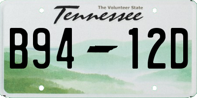 TN license plate B9412D