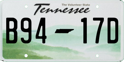 TN license plate B9417D