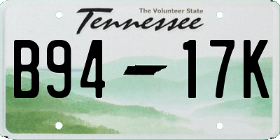 TN license plate B9417K
