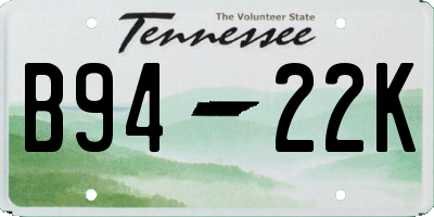 TN license plate B9422K