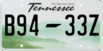 TN license plate B9433Z