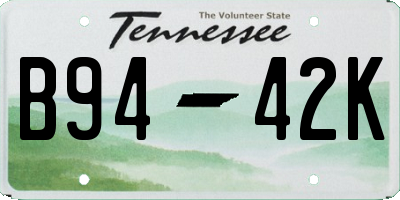 TN license plate B9442K