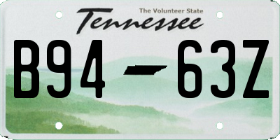 TN license plate B9463Z