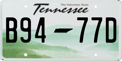 TN license plate B9477D