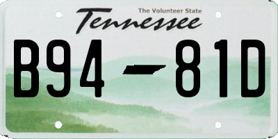TN license plate B9481D