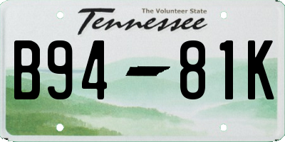 TN license plate B9481K