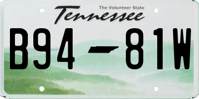 TN license plate B9481W