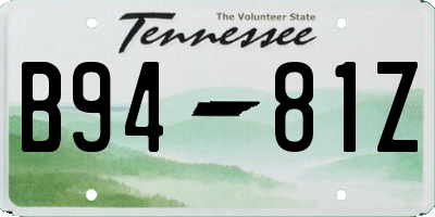 TN license plate B9481Z
