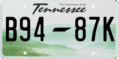 TN license plate B9487K