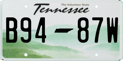 TN license plate B9487W