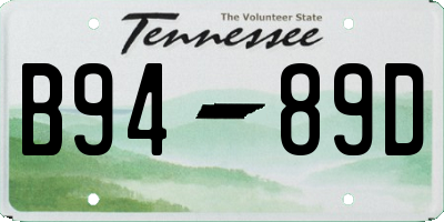 TN license plate B9489D