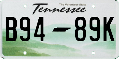 TN license plate B9489K