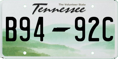 TN license plate B9492C