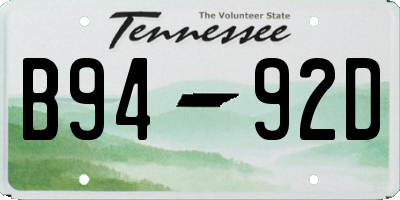 TN license plate B9492D