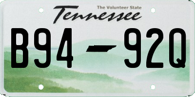 TN license plate B9492Q