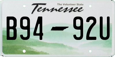 TN license plate B9492U
