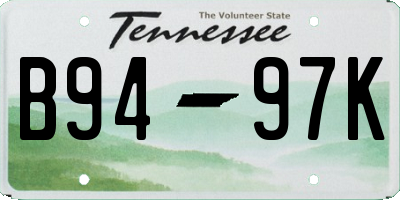 TN license plate B9497K