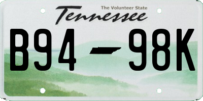 TN license plate B9498K