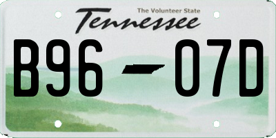 TN license plate B9607D
