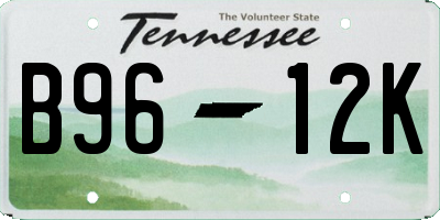 TN license plate B9612K