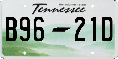 TN license plate B9621D