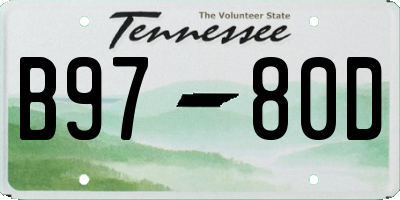 TN license plate B9780D