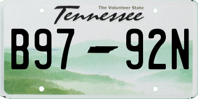TN license plate B9792N