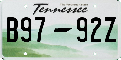 TN license plate B9792Z