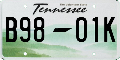 TN license plate B9801K