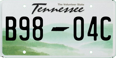 TN license plate B9804C