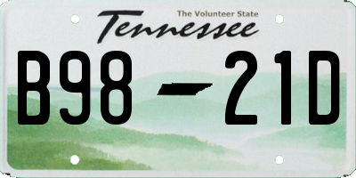 TN license plate B9821D