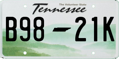 TN license plate B9821K