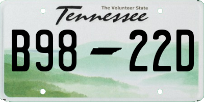 TN license plate B9822D