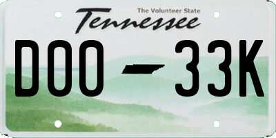 TN license plate D0033K