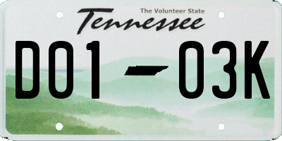 TN license plate D0103K