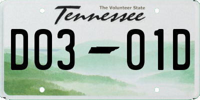 TN license plate D0301D
