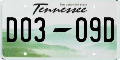 TN license plate D0309D