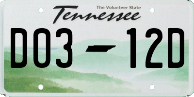 TN license plate D0312D