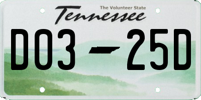 TN license plate D0325D