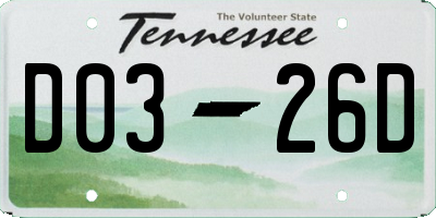 TN license plate D0326D