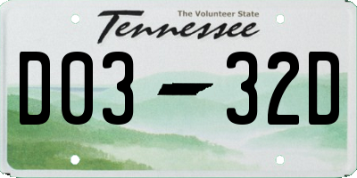 TN license plate D0332D
