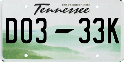 TN license plate D0333K