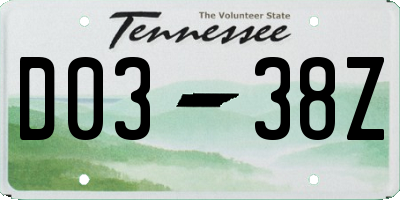 TN license plate D0338Z